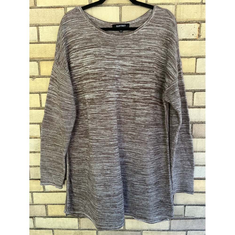 Ellen Tracy Tunic Sweater Space Dye Brown White Texutred Knit Size XXL